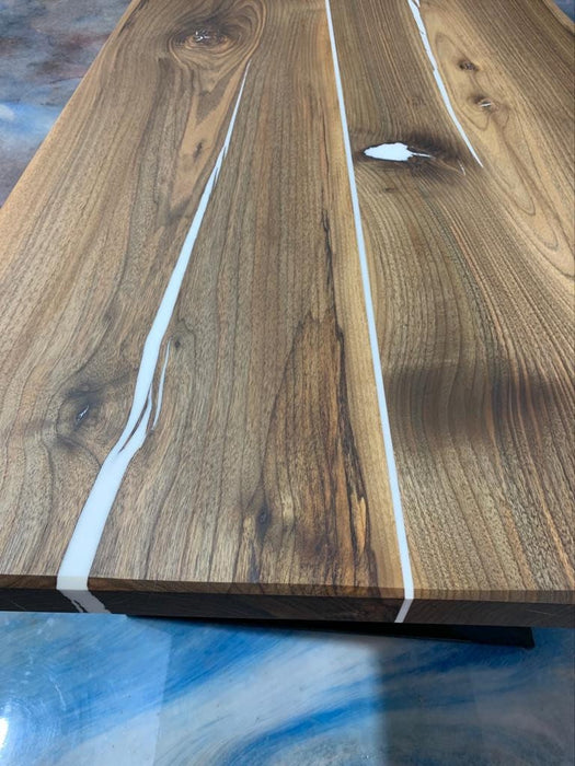 Walnut Dining Table, 70"x 34" Natural Walnut Table, Live Edge White Epoxy Dining Table, Luxury Dining Table, Epoxy Resin Table