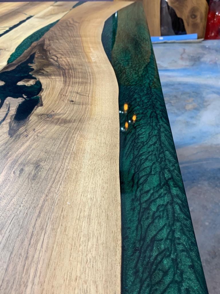 Walnut Dining Table, 81" x 40" Natural Green Epoxy Table, Walnut Dining Table, Green Epoxy, Walnut Table, Luxury Dining Table, River Table