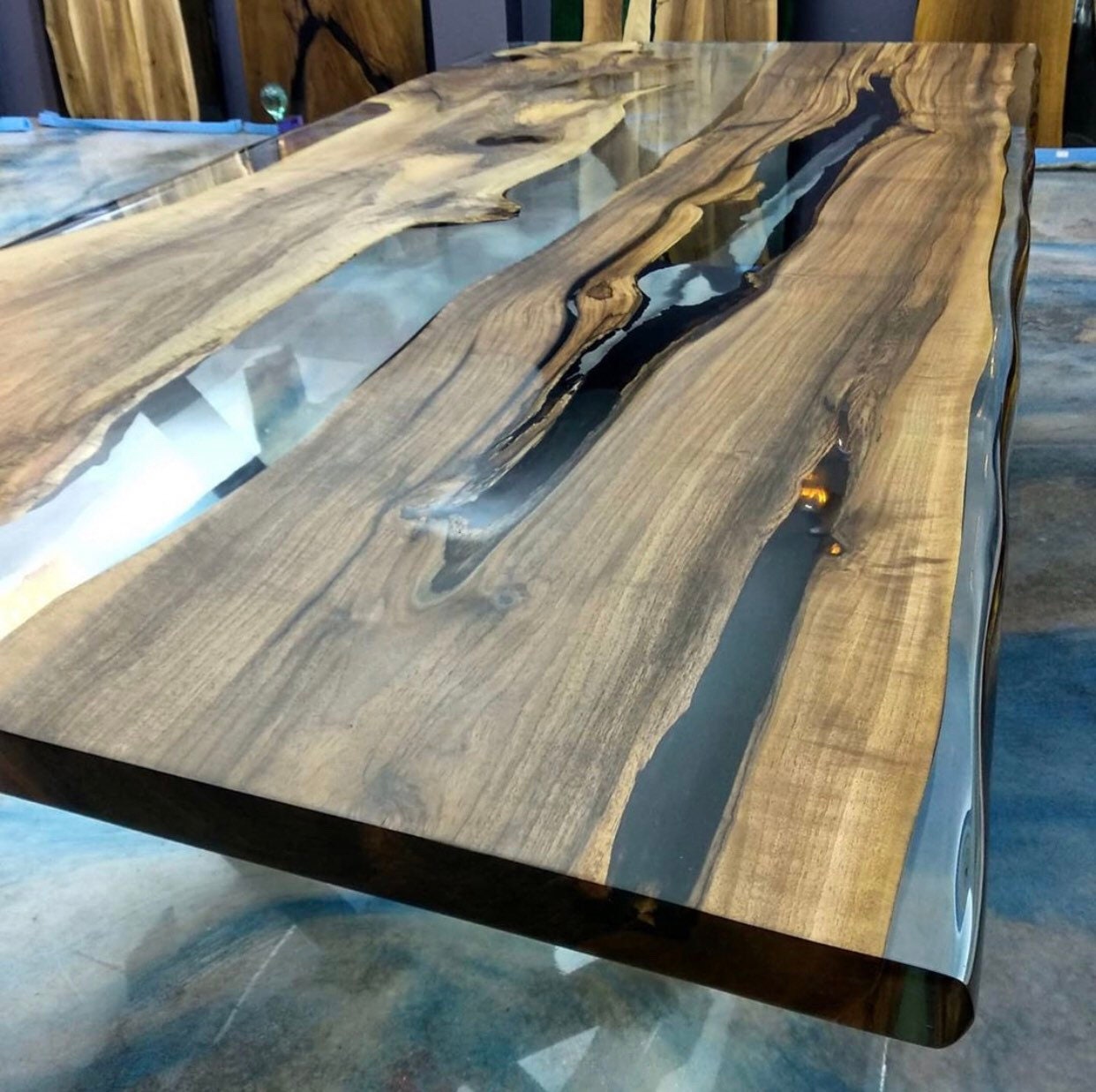 Made to Order Custom Table, Epoxy Walnut Table, Epoxy Walnut Dining Table, Epoxy Resin River Table, Live Edge Table, Clear Epoxy