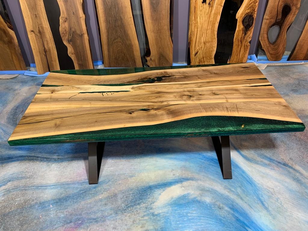 Walnut Dining Table, 81" x 40" Natural Green Epoxy Table, Walnut Dining Table, Green Epoxy, Walnut Table, Luxury Dining Table, River Table