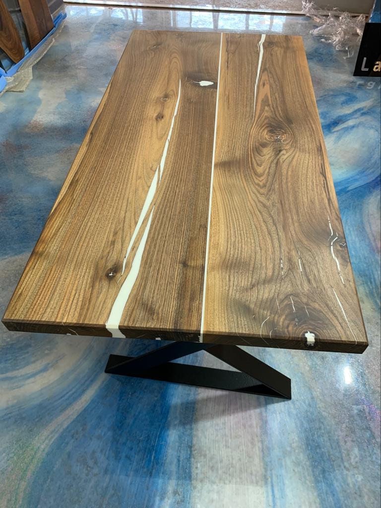 Walnut Dining Table, 70"x 34" Natural Walnut Table, Live Edge White Epoxy Dining Table, Luxury Dining Table, Epoxy Resin Table