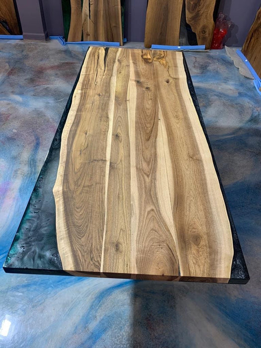 Handmade Epoxy Table, Custom 87" x 36" Natural Walnut Epoxy Table, Epoxy Dining Table, Blue Epoxy Resin Walnut Table, Luxury Dining Table