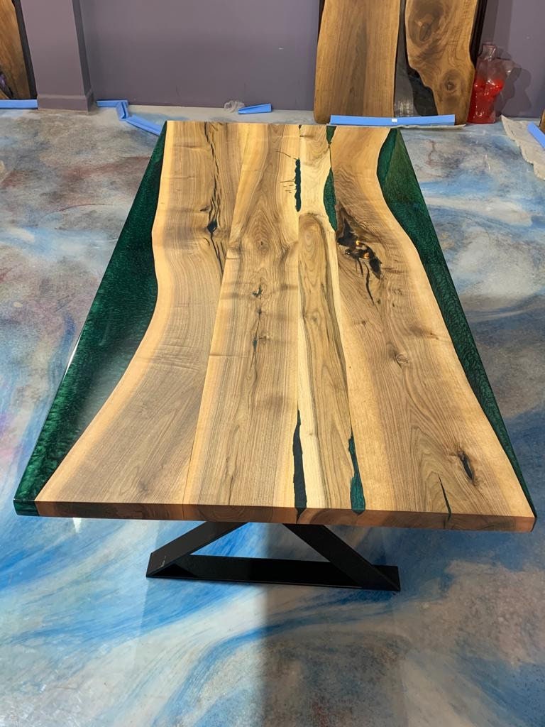 Walnut Dining Table, 81" x 40" Natural Green Epoxy Table, Walnut Dining Table, Green Epoxy, Walnut Table, Luxury Dining Table, River Table