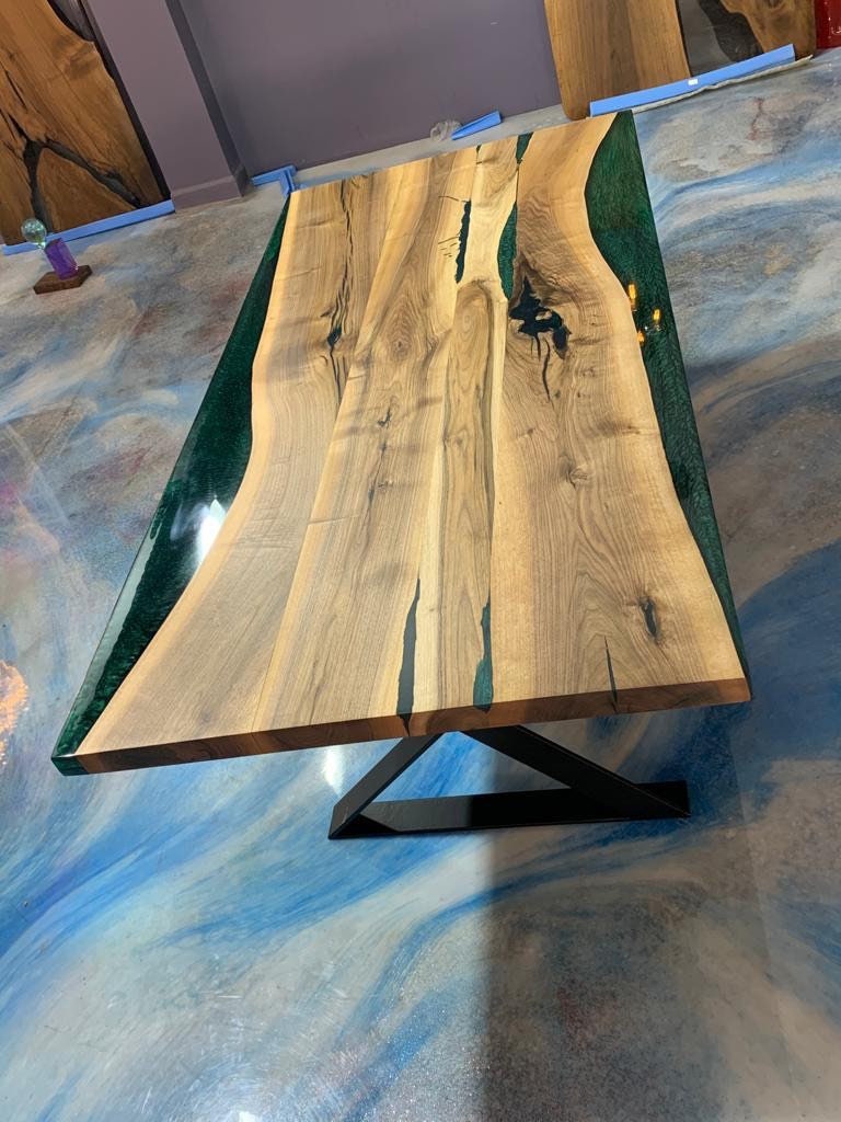 Walnut Dining Table, 81" x 40" Natural Green Epoxy Table, Walnut Dining Table, Green Epoxy, Walnut Table, Luxury Dining Table, River Table