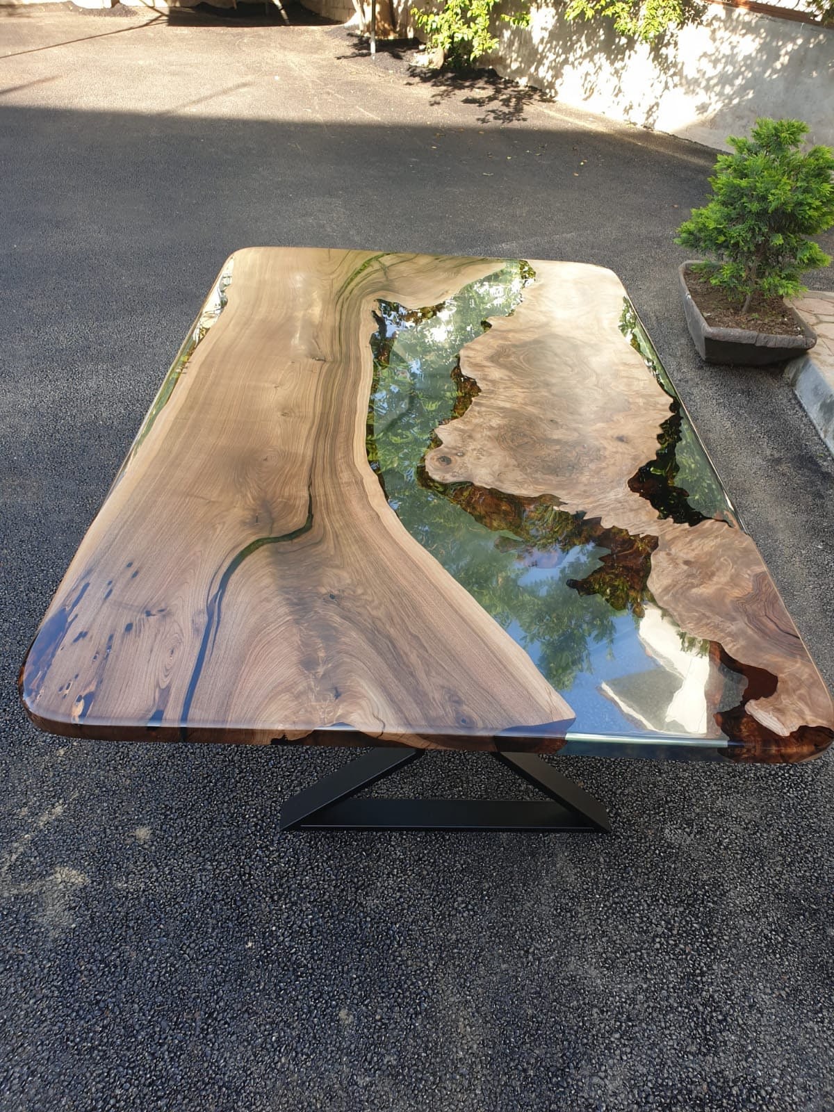 Epoxy Resin Table, Custom 84" x 54" Walnut Table, Clear Epoxy Table, River Dining Table, Live Edge Table, Custom Order for Jacqueline