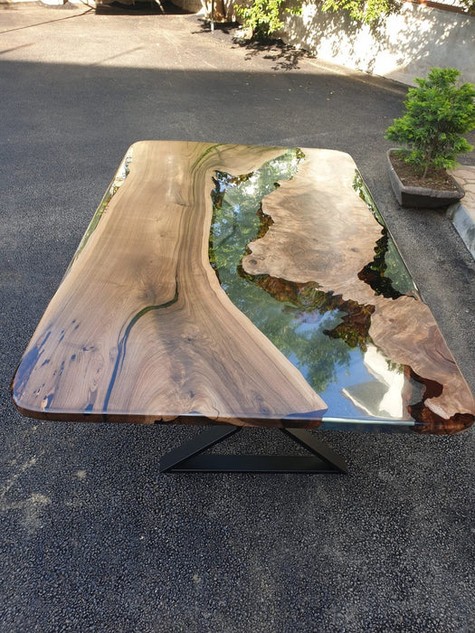 Epoxy Resin Table, Custom 84" x 54" Walnut Table, Clear Epoxy Table, River Dining Table, Live Edge Table, Custom Order for Jacqueline