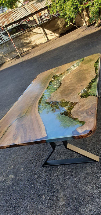 Epoxy Resin Table, Custom 84" x 54" Walnut Table, Clear Epoxy Table, River Dining Table, Live Edge Table, Custom Order for Jacqueline