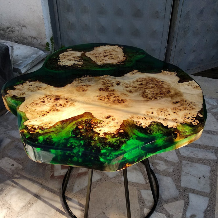 Handmade Epoxy Table, Epoxy Coffee Table, Walnut Epoxy Coffee Table,  Poplar Green Epoxy Resin Side Table, Walnut Wood Handmade End Table