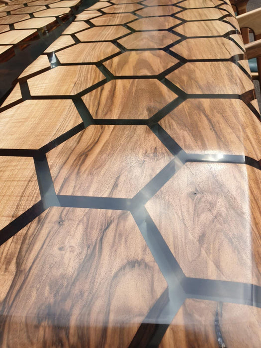 Custom Honeycomb Epoxy Resin River Table, Custom Clear Resin Walnut Conference Table, Handmade Epoxy Table, Unique Resin Table
