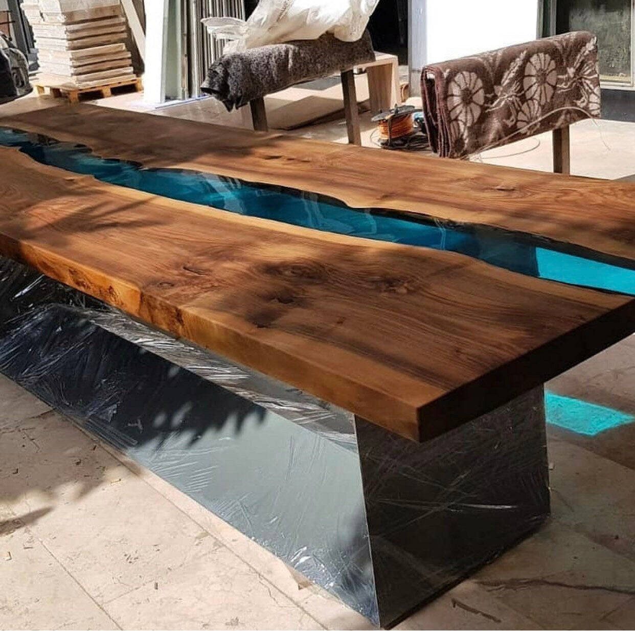 Made to Order Custom Walnut Epoxy Large Conference Room Table, Epoxy Walnut Dining Table, River Epoxy Live Edge Walnut Conference Table