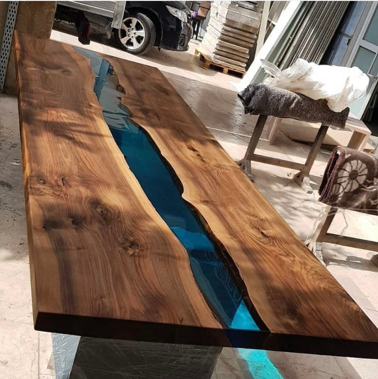 Made to Order Custom Walnut Epoxy Large Conference Room Table, Epoxy Walnut Dining Table, River Epoxy Live Edge Walnut Conference Table