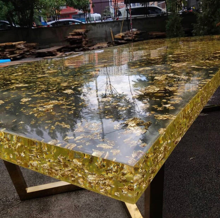 Epoxy Resin Table, Epoxy River Table, Epoxy Dining Table, Epoxy Resin Table, Live Edge Table, Made to Order Custom, Gold Leaf Table