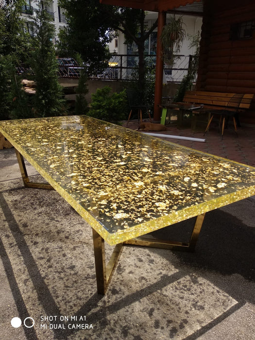 Epoxy Resin Table, Epoxy River Table, Epoxy Dining Table, Epoxy Resin Table, Live Edge Table, Made to Order Custom, Gold Leaf Table