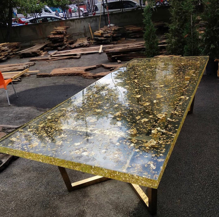 Epoxy Resin Table, Epoxy River Table, Epoxy Dining Table, Epoxy Resin Table, Live Edge Table, Made to Order Custom, Gold Leaf Table