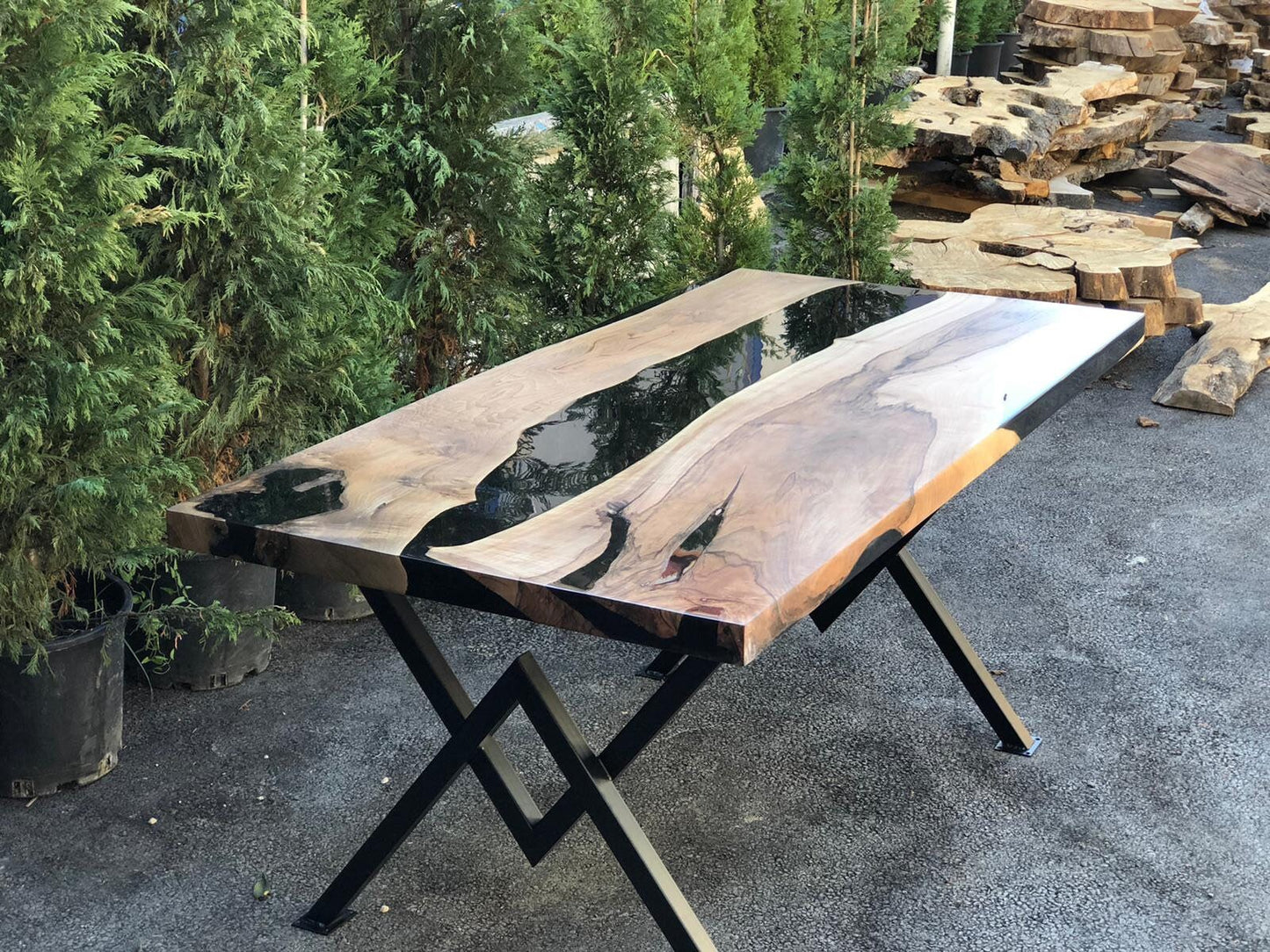 Epoxy Table, Epoxy Resin Table, Custom 70” x 36” Walnut Black Table, Epoxy River Dining Table, Custom Order for Joel