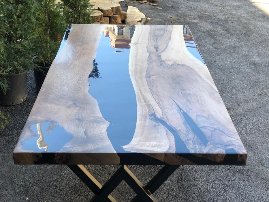 Epoxy Table, Epoxy Resin Table, Custom 70” x 36” Walnut Black Table, Epoxy River Dining Table, Custom Order for Joel