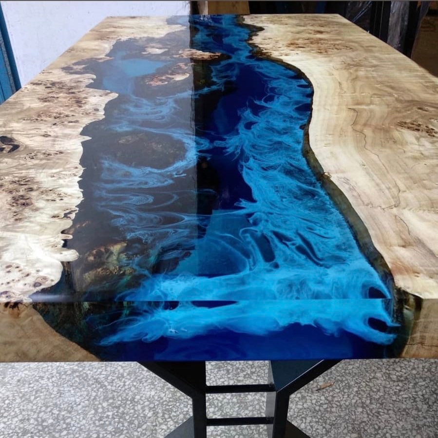 Made to Order Custom Table, Deep Sea Blue River Epoxy Table, Custom Walnut Epoxy Table, Resin Blue Epoxy, River Dining Table, Epoxy Table