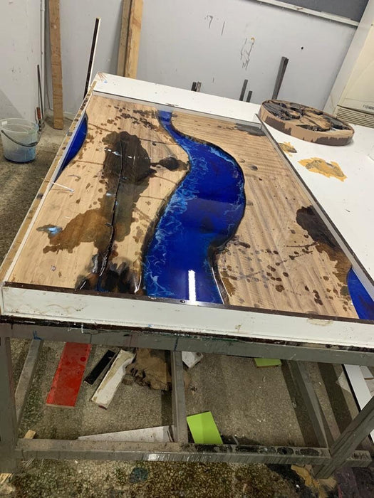 Epoxy Table, Epoxy Dining Table, Walnut Epoxy River Table, Custom 65" x 42" Walnut Wood Ocean Blue Epoxy Table, River Table Order for Denise