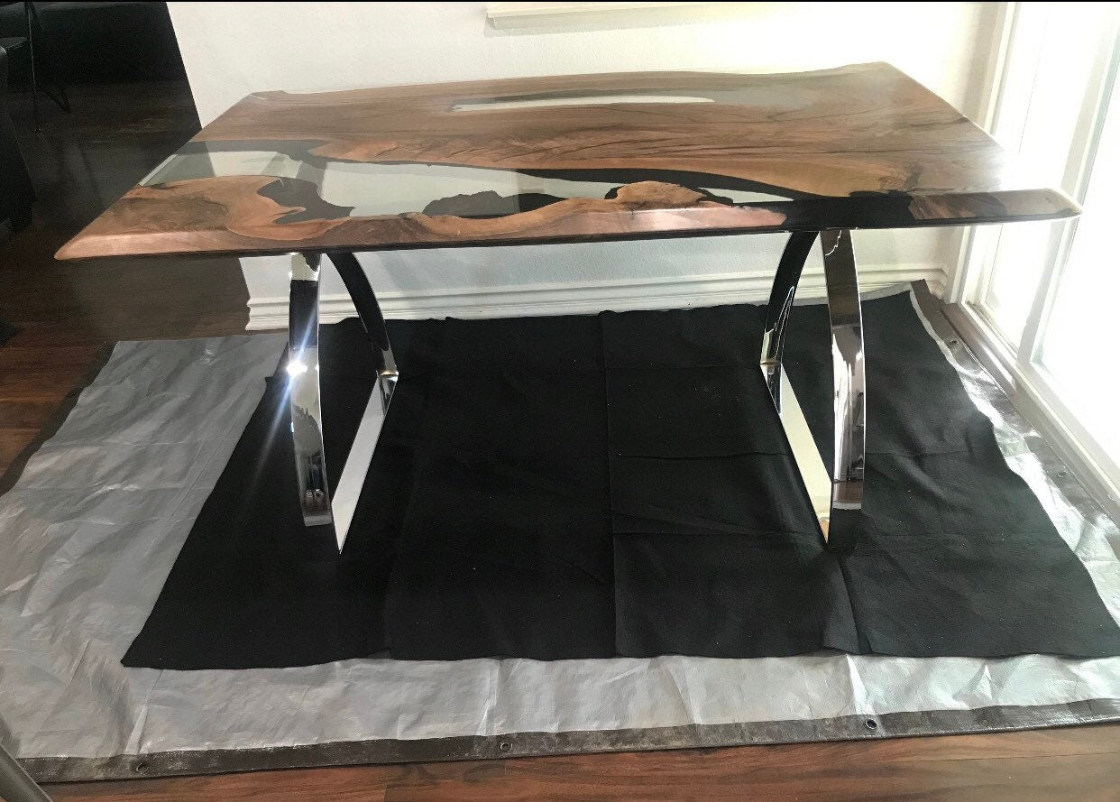 Handmade Epoxy Table, Custom 63" x 40" Walnut Table, River Clear Epoxy Table, Live Edge Table, River Table, CustomOrder for ETHEL