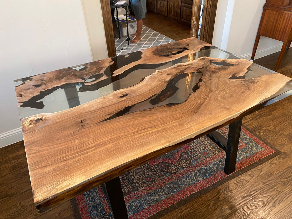 Epoxy Table, Epoxy Dining Table, Walnut Epoxy River Table, Custom 60" x 38" Walnut River Table, Epoxy Dining Table Order for Kristi