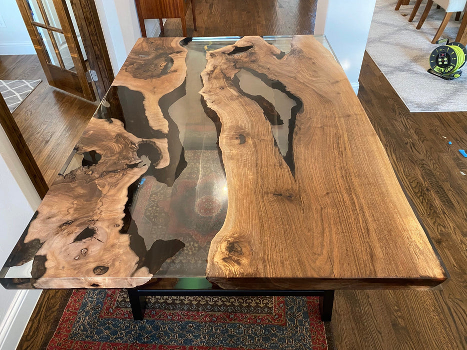 Epoxy Table, Epoxy Dining Table, Walnut Epoxy River Table, Custom 60" x 38" Walnut River Table, Epoxy Dining Table Order for Kristi