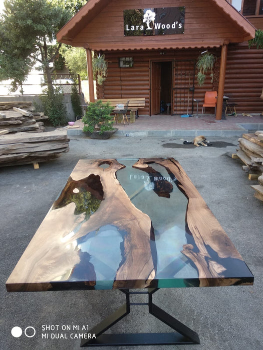 Epoxy Dining Table, Custom 84” x 48” Walnut Table, Clear Epoxy Table,  River Dining Table, Live Edge Table, Custom Order for Clint