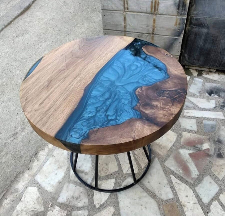 Handmade Epoxy Table, Epoxy Coffee Table, Walnut Epoxy Coffee Table,  Poplar Green Epoxy Resin Side Table, Walnut Wood Handmade End Table