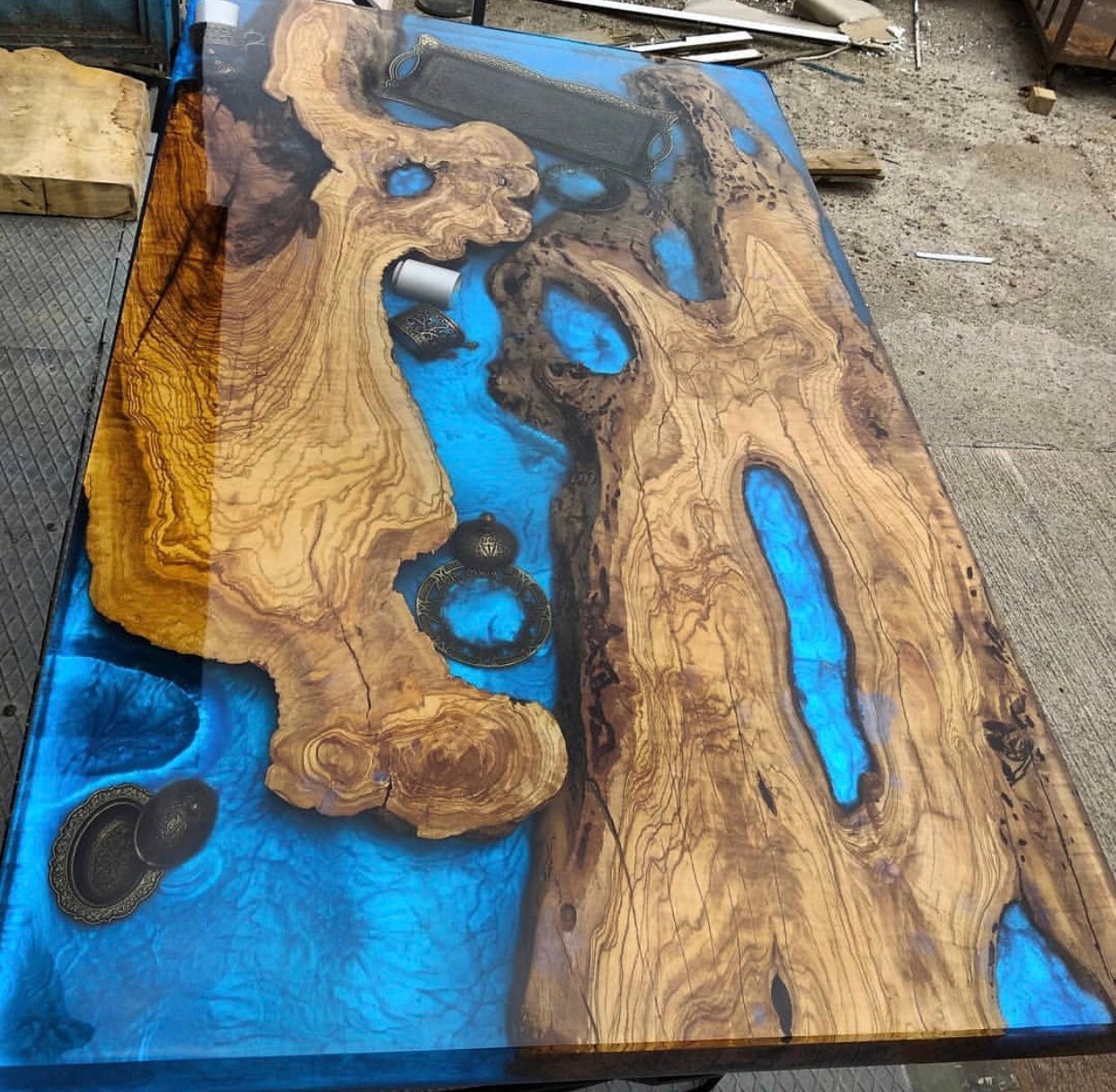 Made to Order Custom Table, Deep Sea Blue River Epoxy Table, Custom Walnut Epoxy Table, Resin Blue Epoxy, River Dining Table, Epoxy Table