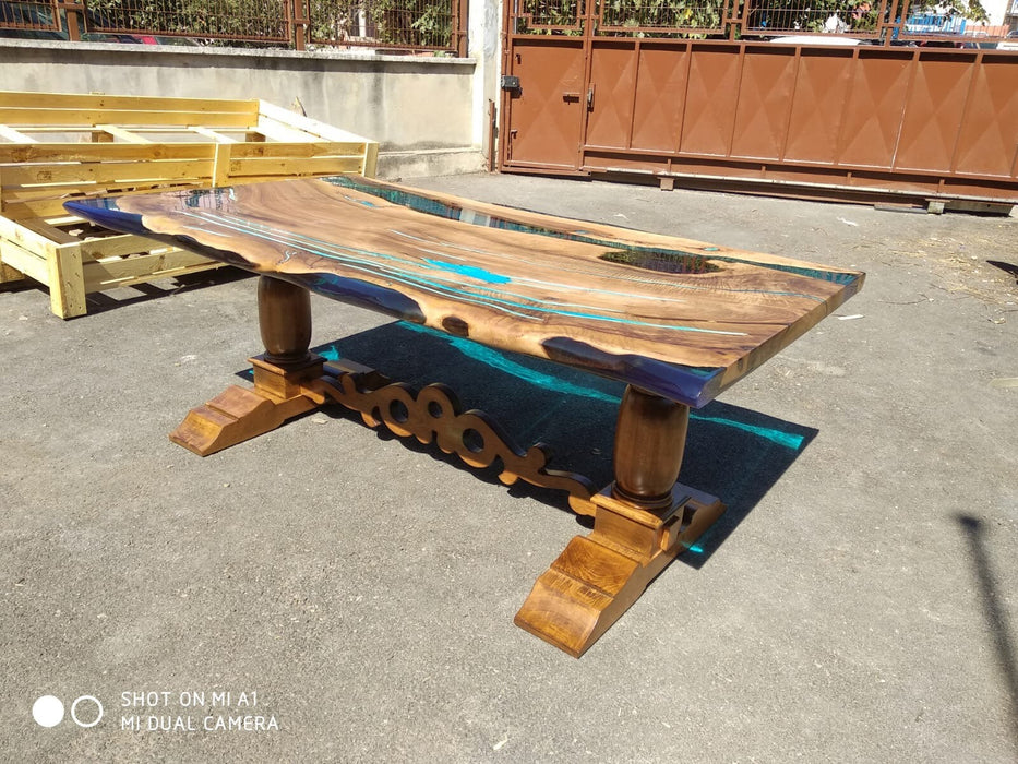 Walnut Dining Table, River Table, Custom 78” x 47” Walnut Blue, Turquoise Epoxy Table, Epoxy River Table, Custom Order for Roxy