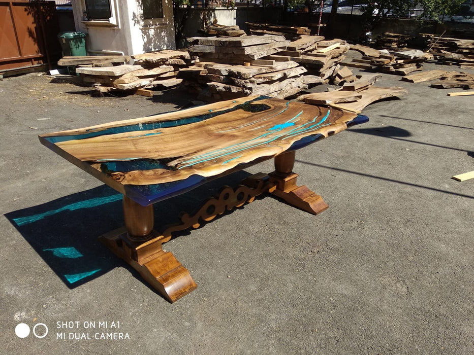 Walnut Dining Table, River Table, Custom 78” x 47” Walnut Blue, Turquoise Epoxy Table, Epoxy River Table, Custom Order for Roxy