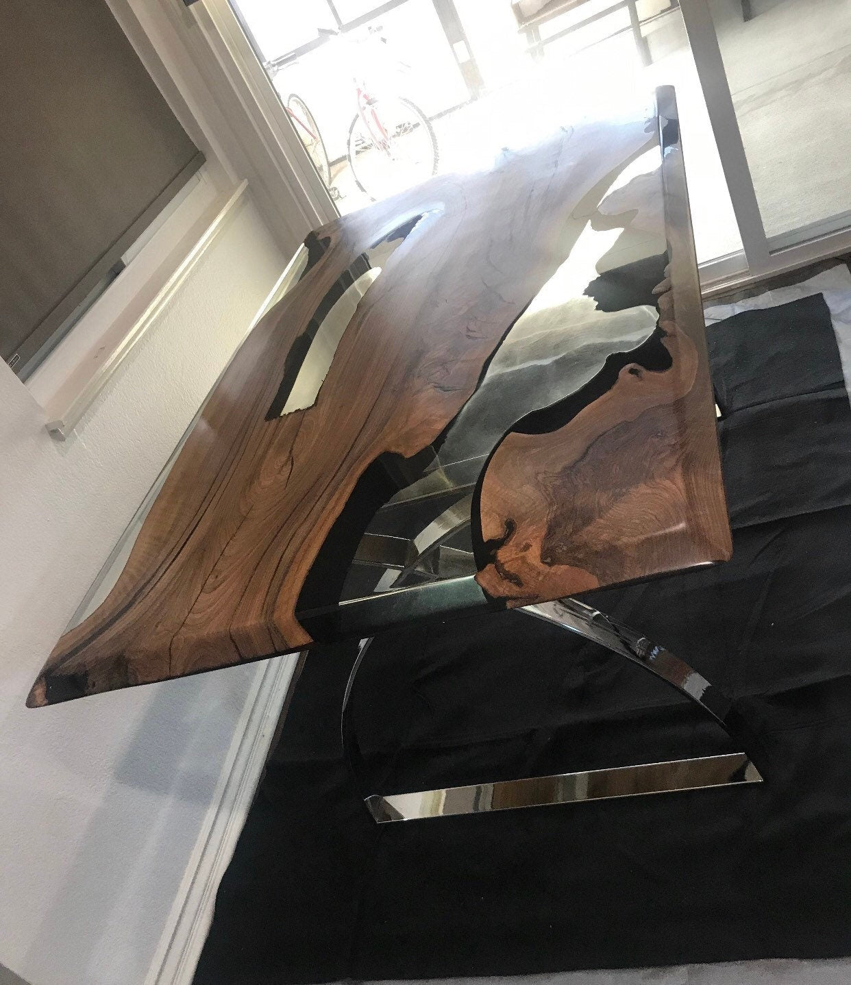 Handmade Epoxy Table, Custom 63" x 40" Walnut Table, River Clear Epoxy Table, Live Edge Table, River Table, CustomOrder for ETHEL