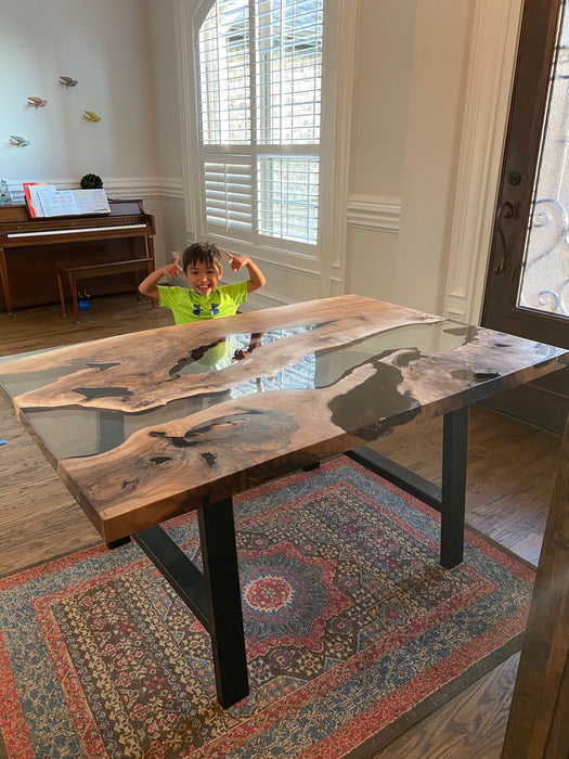 Epoxy Table, Epoxy Dining Table, Walnut Epoxy River Table, Custom 60" x 38" Walnut River Table, Epoxy Dining Table Order for Kristi