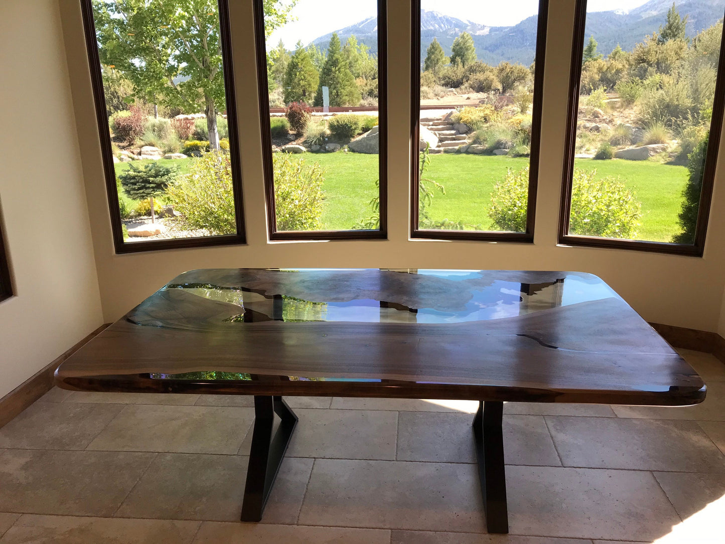 Epoxy Resin Table, Custom 84" x 54" Walnut Table, Clear Epoxy Table, River Dining Table, Live Edge Table, Custom Order for Jacqueline