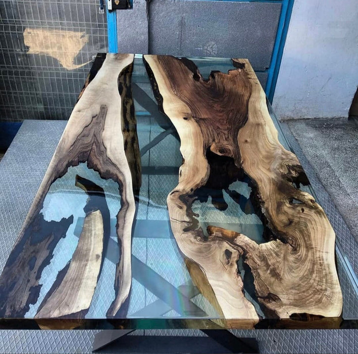 Live Edge Table, River Table, Epoxy Resin Table, Custom 60" x 36" Walnut Wood Smokey Gray Table, Epoxy River Table, Custom Order for J