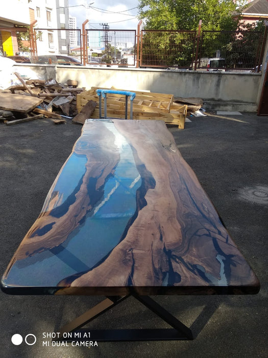 Epoxy Dining Table, Custom 115” x 40” Walnut Table, Clear Epoxy Table, River Table, Live Edge Table, Custom Order for Raj