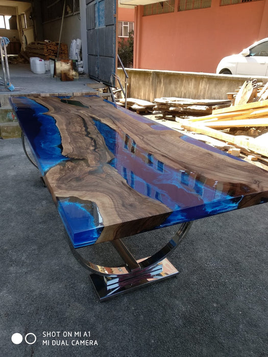 Live Edge Table, Custom 96” x 36” Walnut Deep Ocean Blue Table, Epoxy River Dining Table, River Table, Custom Order  Order for Mantu