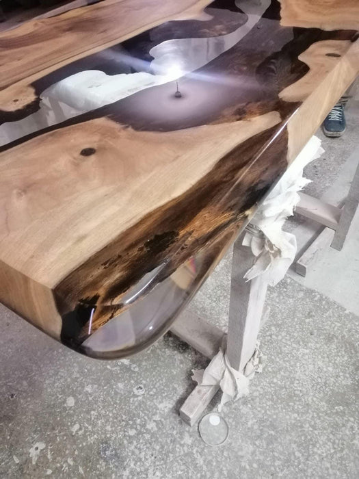 Live Edge Table, River Table, Custom 55” x 32” Walnut Table, Clear Epoxy Table, River Dining Table, Made to Order for Regna