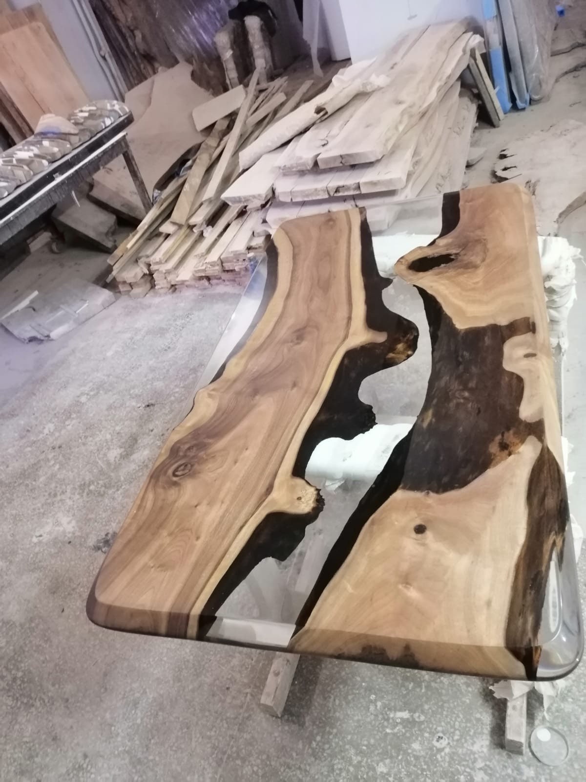 Live Edge Table, River Table, Custom 55” x 32” Walnut Table, Clear Epoxy Table, River Dining Table, Made to Order for Regna