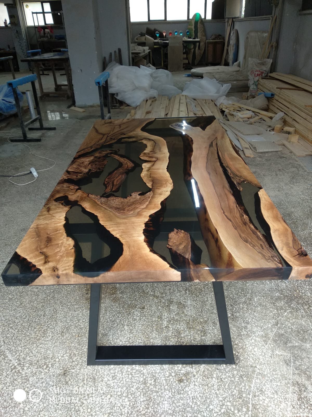 Custom 72” x 36” Walnut Smoke Gray Epoxy River Table Order for Yelena