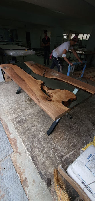 Handmade Epoxy Table, River Table, Live Edge Table, Custom 80” x 36” Walnut Blue Epoxy Table, Epoxy Dining Table,  Order for Dodi