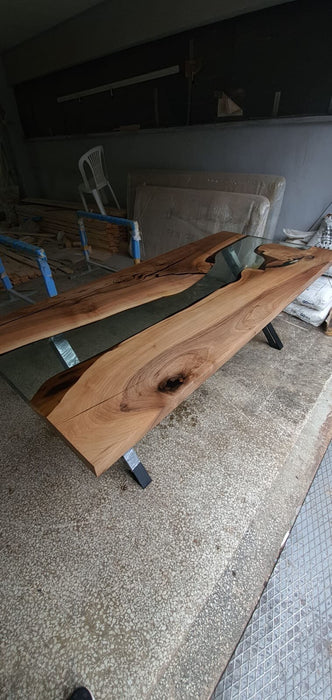 Handmade Epoxy Table, River Table, Live Edge Table, Custom 80” x 36” Walnut Blue Epoxy Table, Epoxy Dining Table,  Order for Dodi