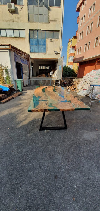 Olive Wood Epoxy Table, Custom 96” x 42” Olive Emerald Green Table, Epoxy River Dining Table (1 of 3), Custom Order for Adrienne