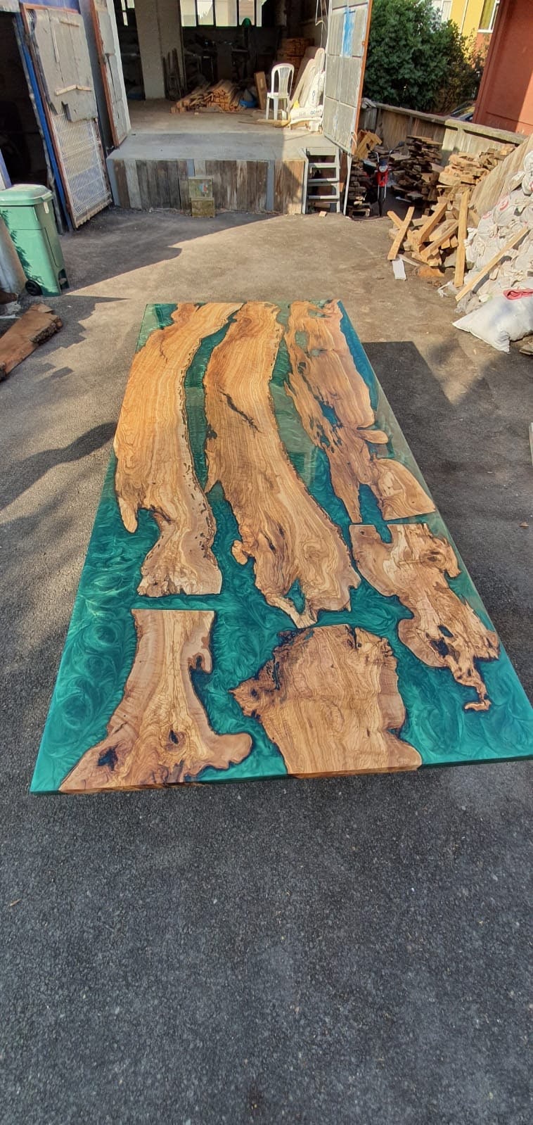 Olive Wood Table, Custom 96” x 42” Olive Emerald Green Table, Epoxy River Dining Table (2 of 3), Epoxy Resin Table, Order for Adrienne