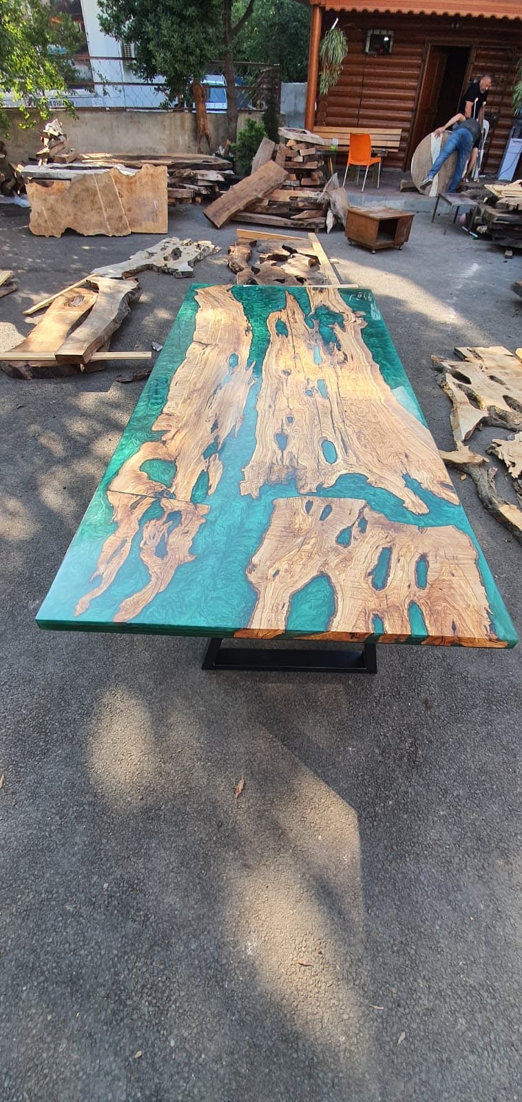 Olive Wood Table, Custom 96” x 42” Olive Emerald Green Table, Epoxy River Dining Table (2 of 3), Epoxy Resin Table, Order for Adrienne