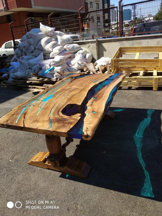 Walnut Dining Table, River Table, Custom 78” x 47” Walnut Blue, Turquoise Epoxy Table, Epoxy River Table, Custom Order for Roxy