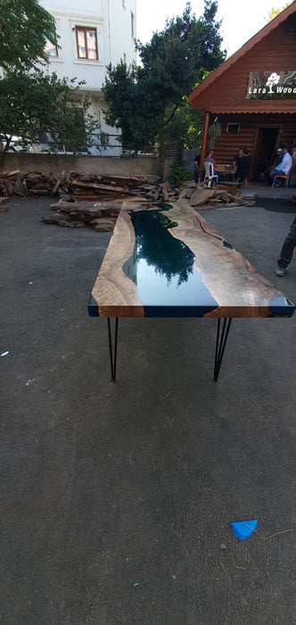 Handmade Epoxy Table, Custom 96” x 30” Walnut Turquoise Table, Epoxy River Table, Live Edge Table, River Table, Custom  Order for Anna