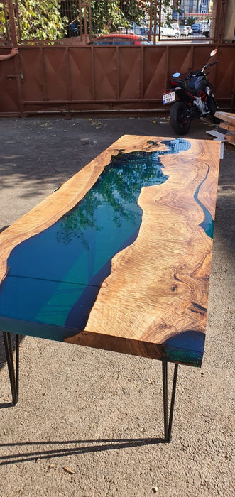 Handmade Epoxy Table, Custom 96” x 30” Walnut Turquoise Table, Epoxy River Table, Live Edge Table, River Table, Custom  Order for Anna