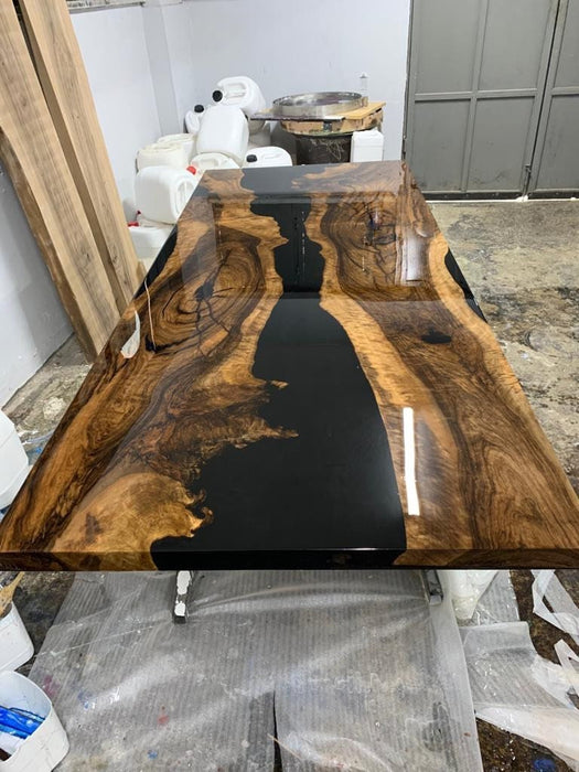 Walnut Dining Table, Custom 96” x 40” Unique Walnut Table, Black Epoxy River Table, River Shiny Dining Table, Custom Order for Cindy W