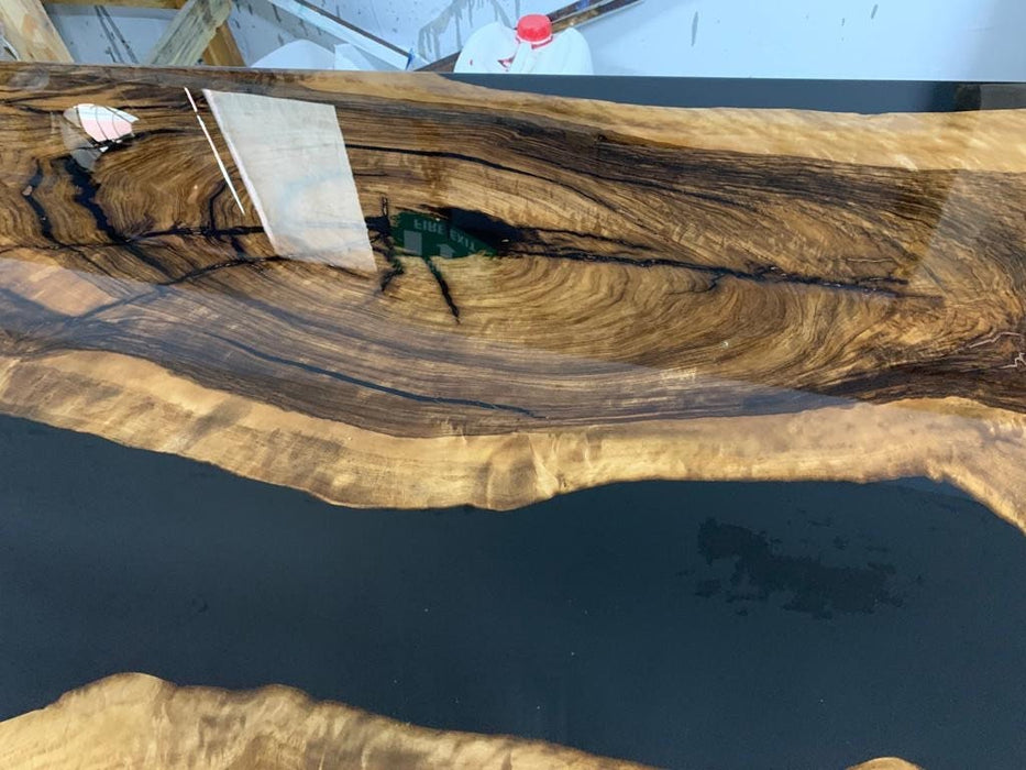 Walnut Dining Table, Custom 96” x 40” Unique Walnut Table, Black Epoxy River Table, River Shiny Dining Table, Custom Order for Cindy W