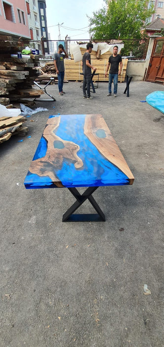 Epoxy Dining Table, Custom 48” x 24” Walnut Deep Blue and Turquoise Table, Modern Design Table, Live Edge Table, Custom Order for Mantu K